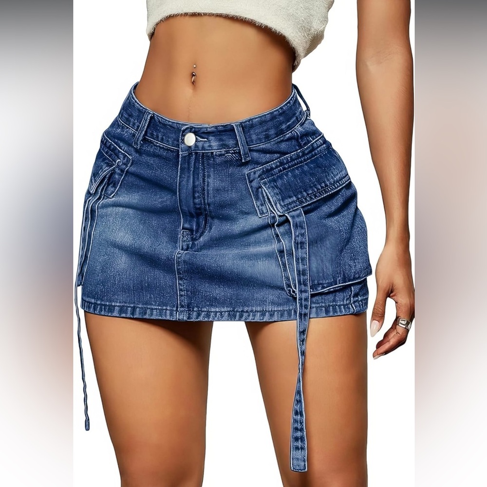 Stylish Blue Y2K Denim Cargo Mini Skirt